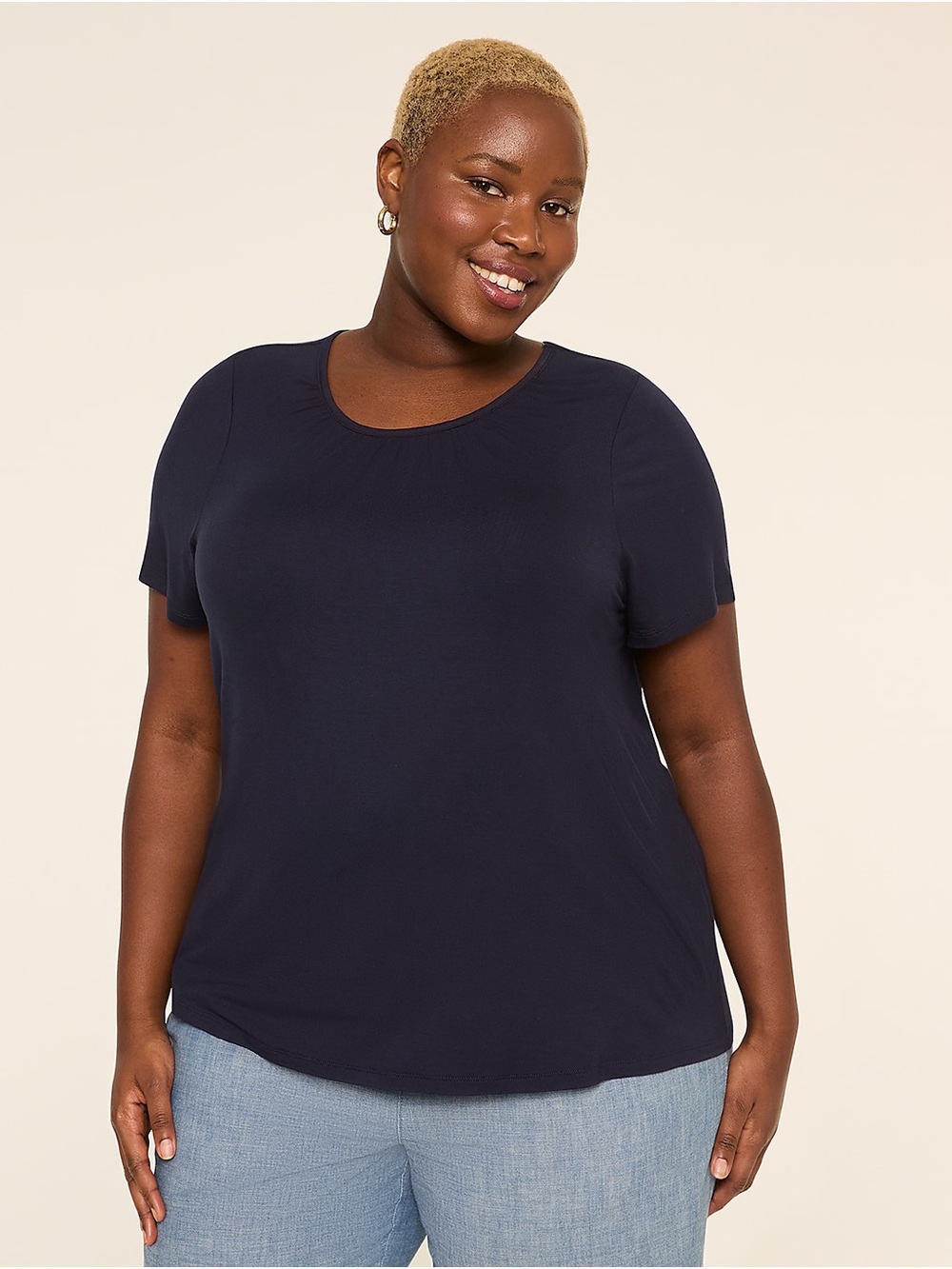 Lane Bryant Dreamfeel Tee Women's Short Sleeve Scoop Neck Top - Navy